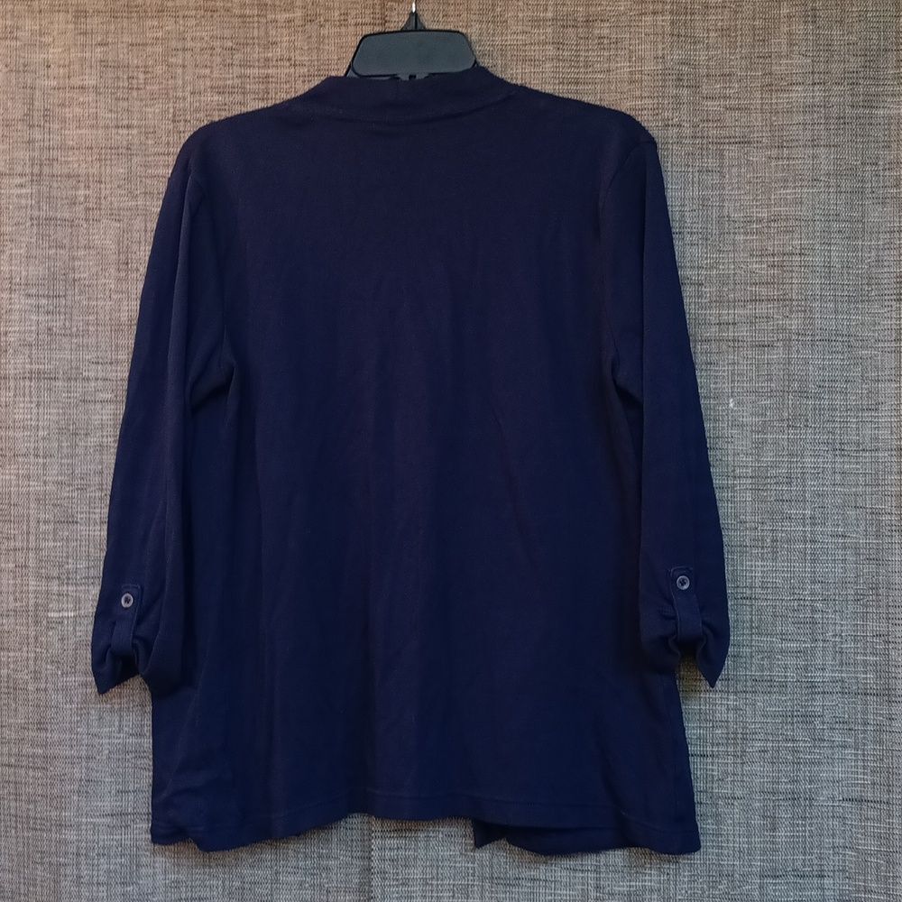 Women's Navy Cotton Open Cardigan Sweater - Picture 4 of 4